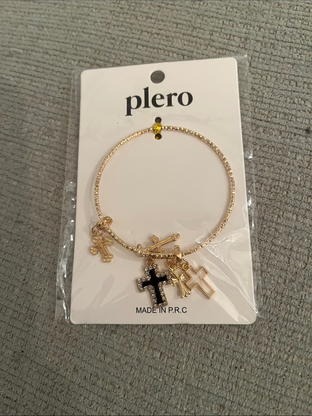 Gold Charm Cross Bracelet with Black Accent